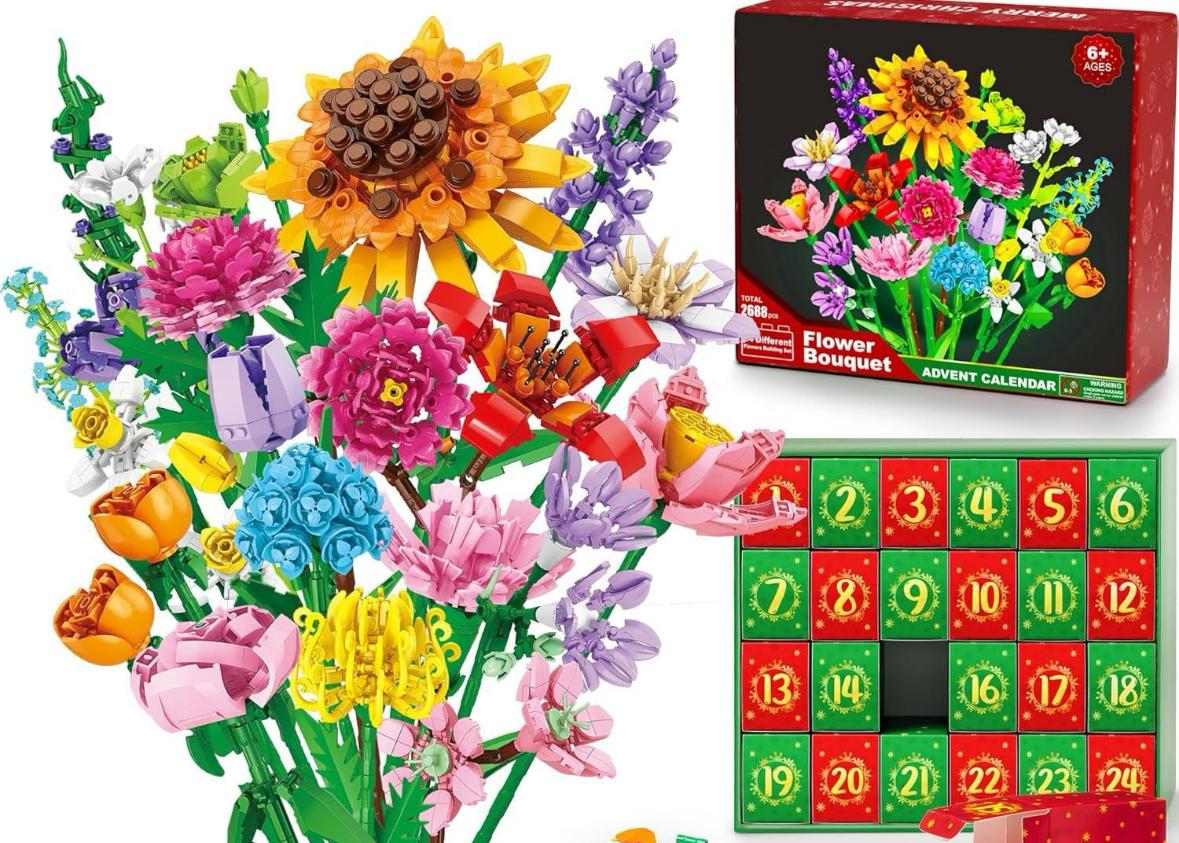 Amazon Explosions Flower Bouquet Christmas Countdown Bouquet Building Blocks Christmas Blind Box